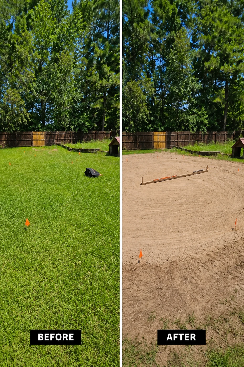 Before and after pool pad grading and leveling